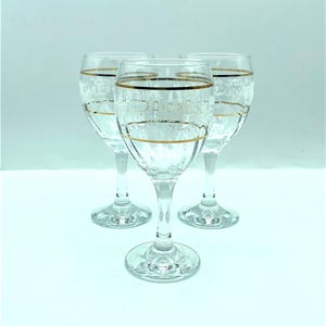 Vintage Pasabahce White Rose Gold Banded Wine Glasses, Set of 3