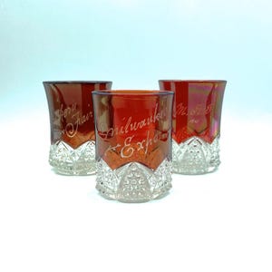 EAPG Duncan Miller Button Arches Ruby Flash Tumblers and Spooner