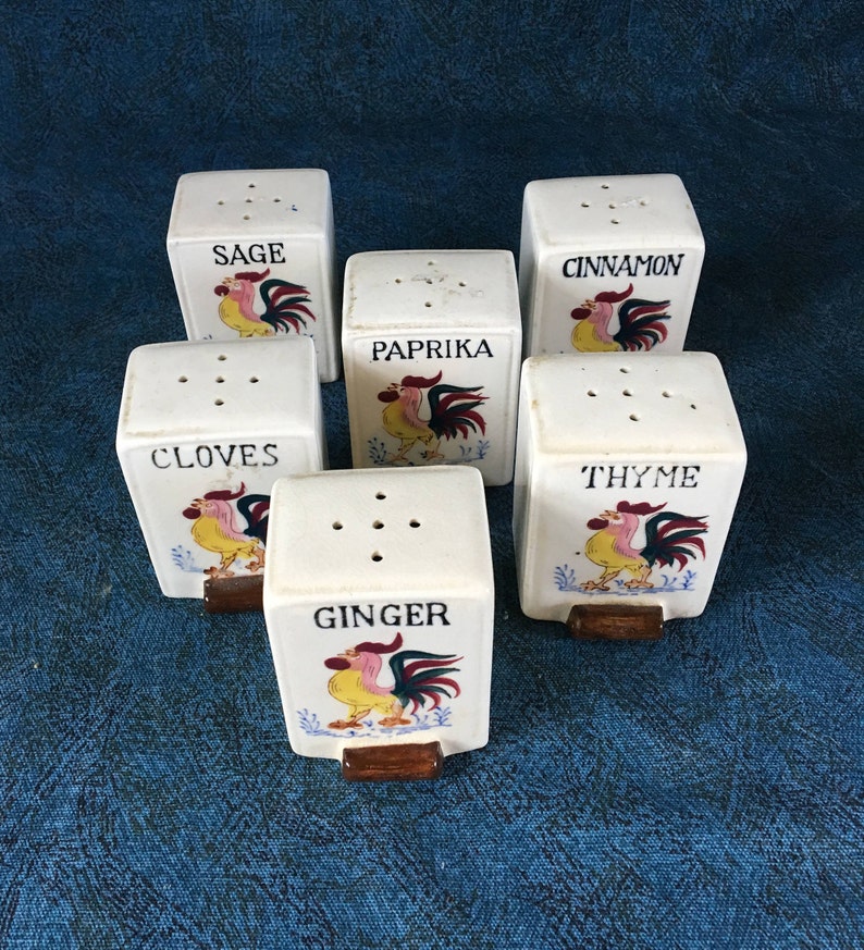 Vintage Spice Jars with Roosters Made in Japan Mid Century Etsy