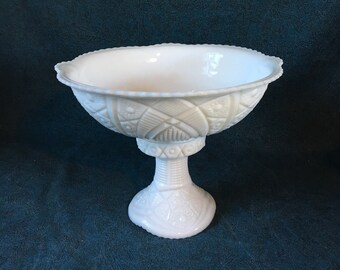 Vintage Mckee Concord Milk Glass Pedestal Punch Bowl
