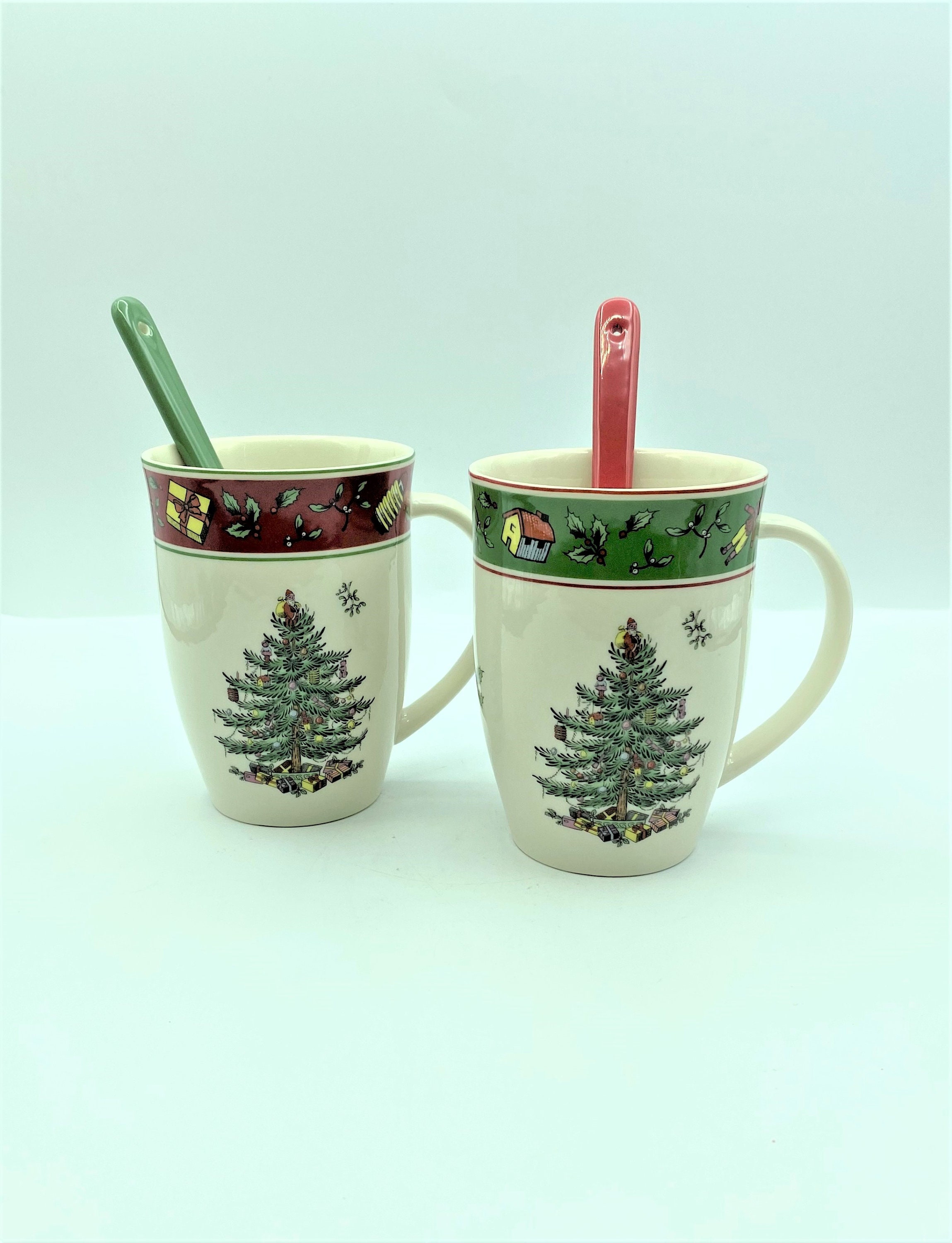 Spode Christmas Tree Mugs and Spoons Set of 2  Etsy