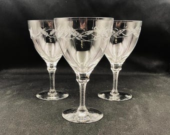 Vintage Duncan Miller Regency Cut Wheat Water Goblets, Set of 3