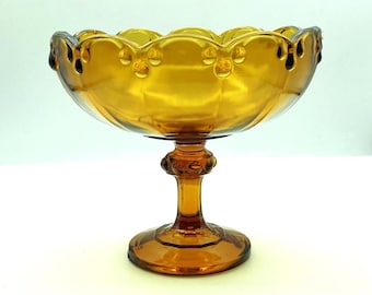 Vintage Indiana Amber Glass Teardrop Garland Pedestal Compote