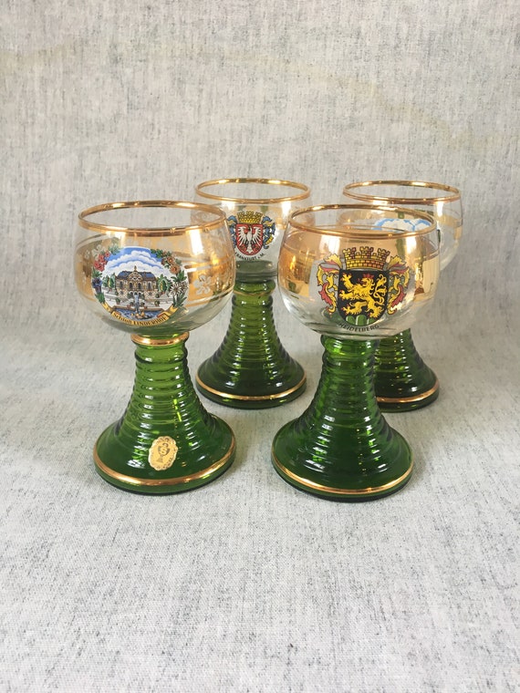 Roemer Glass Green Stemmed German Wine Glasses