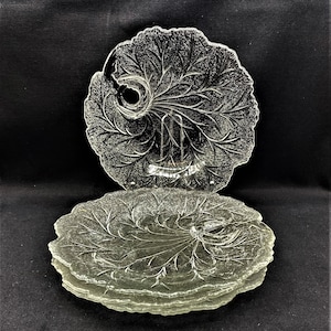 Indiana Glass Pebble Leaf Snack Set Plates, Set of 4