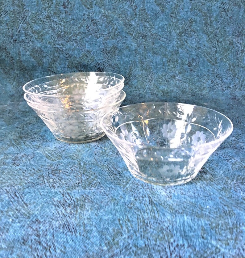 Vintage Cut Glass Floral Dessert Bowls Set of 4 Etsy