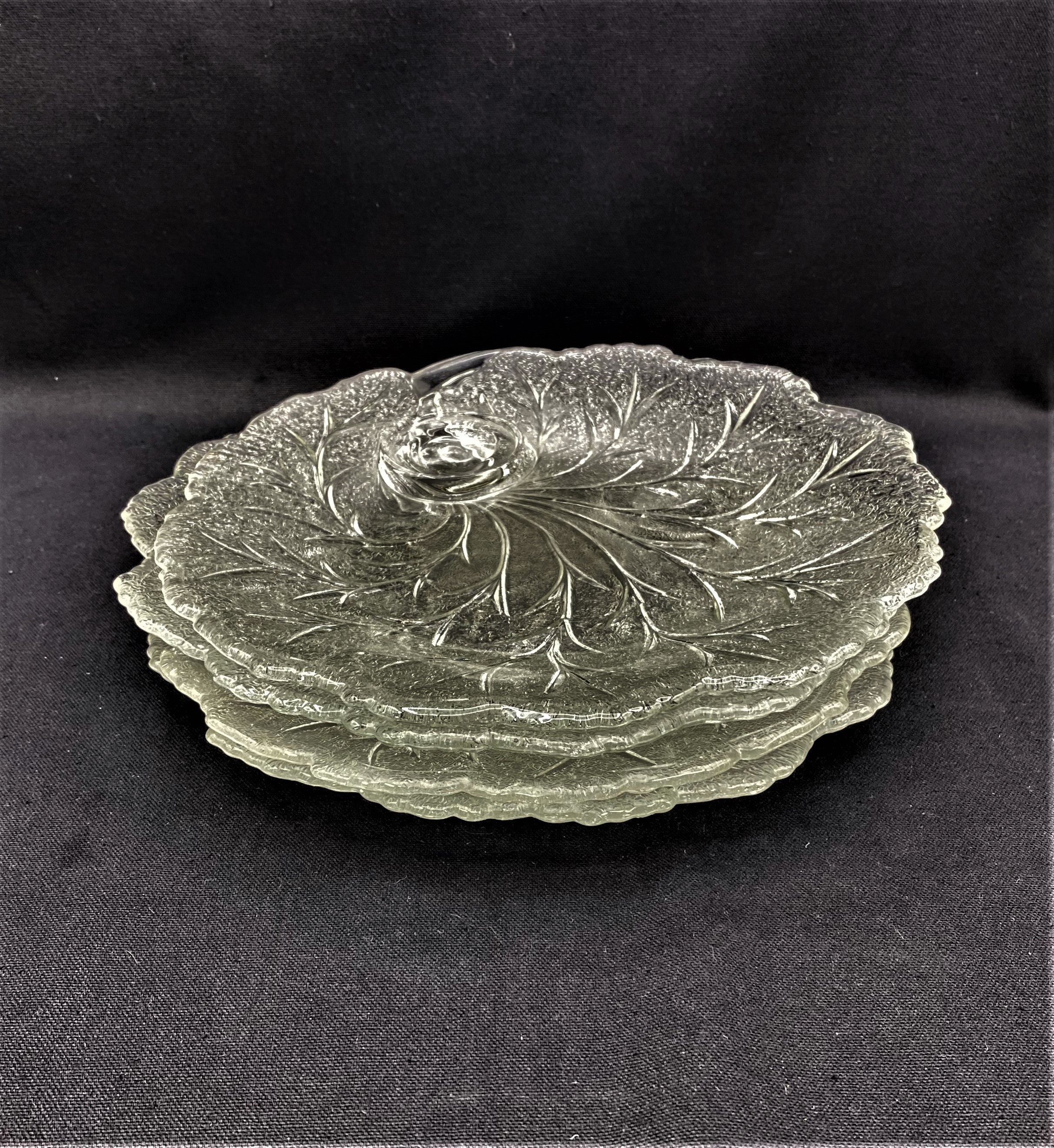 Indiana Glass Pebble Leaf Snack Set Plates Set of 4 Etsy
