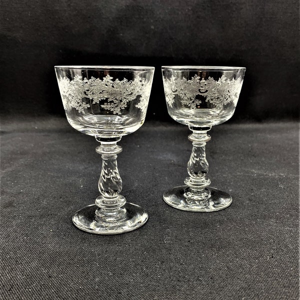 Vintage Etched Garland Aperitif Glasses, Set of 2