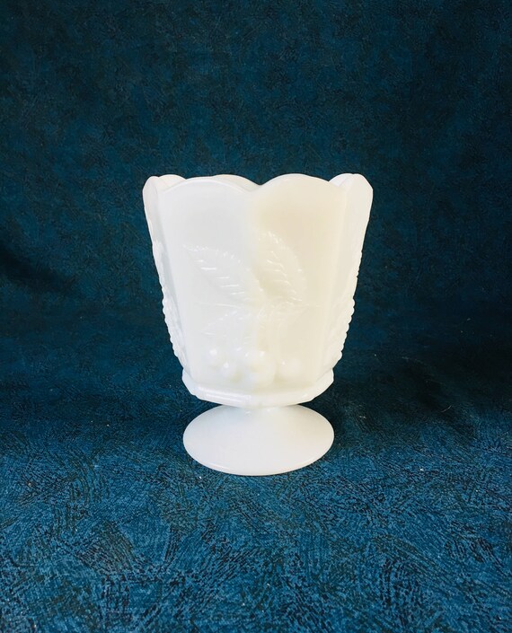 Napco 1186 Milk Glass Vase With Grapes And Cherries Milk Etsy