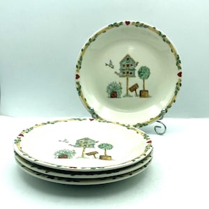 Vintage Thomson Pottery Birdhouse Salad Plates, Set of 4