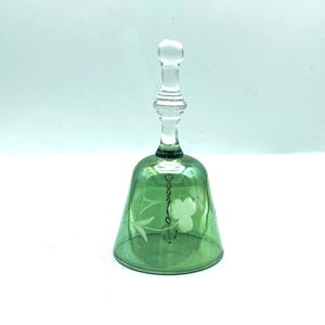 Vintage Green Cut Glass Floral Bell