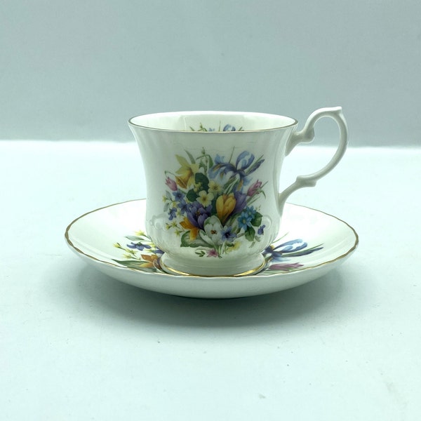 Vintage Royal Stafford Spring Crocus Bone China Teacup and Saucer, Floral Teacup