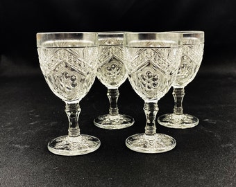 EAPG, Indiana Rayed Flower Cordial Wine Glass, Set of 4