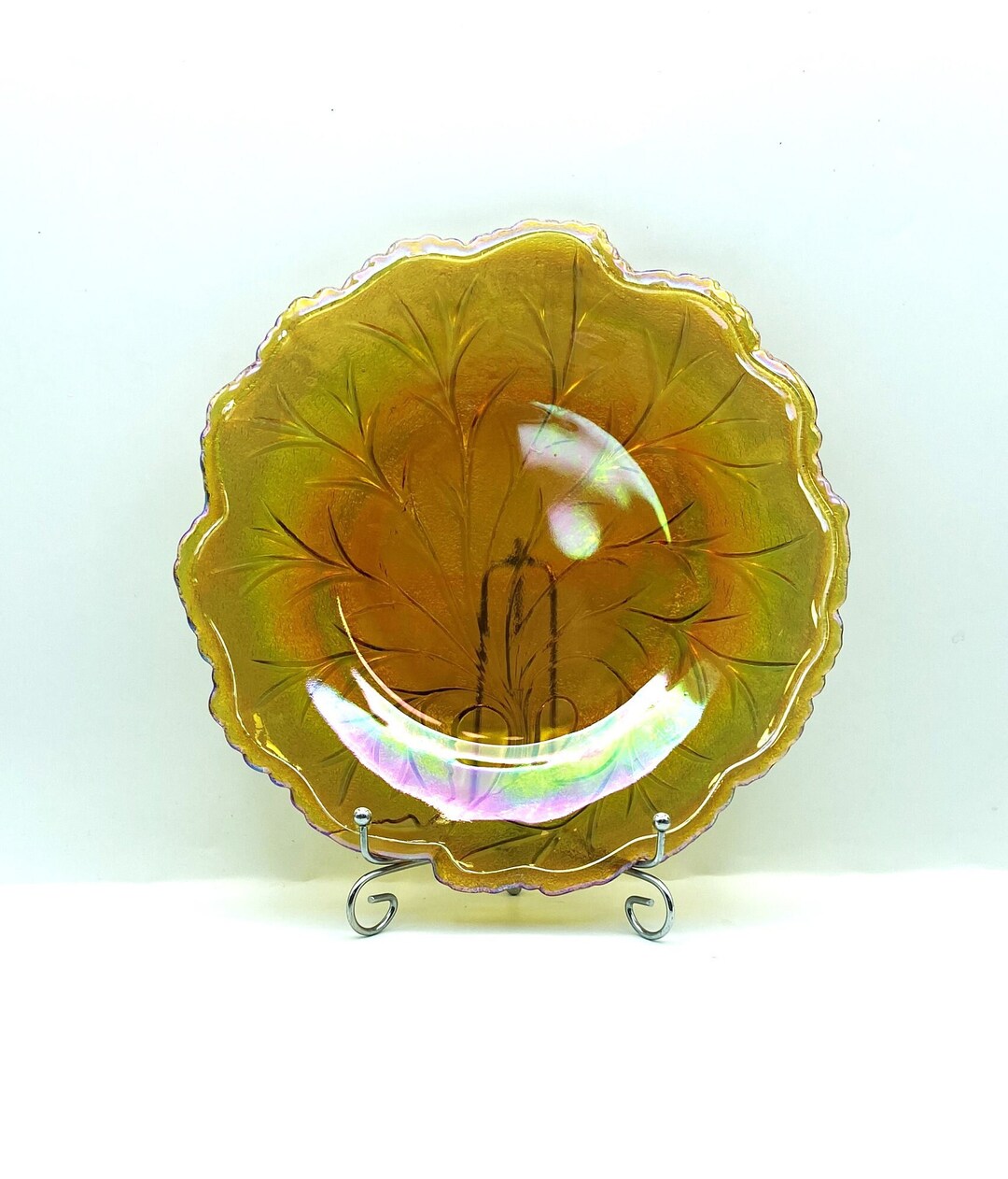 Vintage Indiana Carnival Glass Pebble Leaf Dinner Plate Etsy
