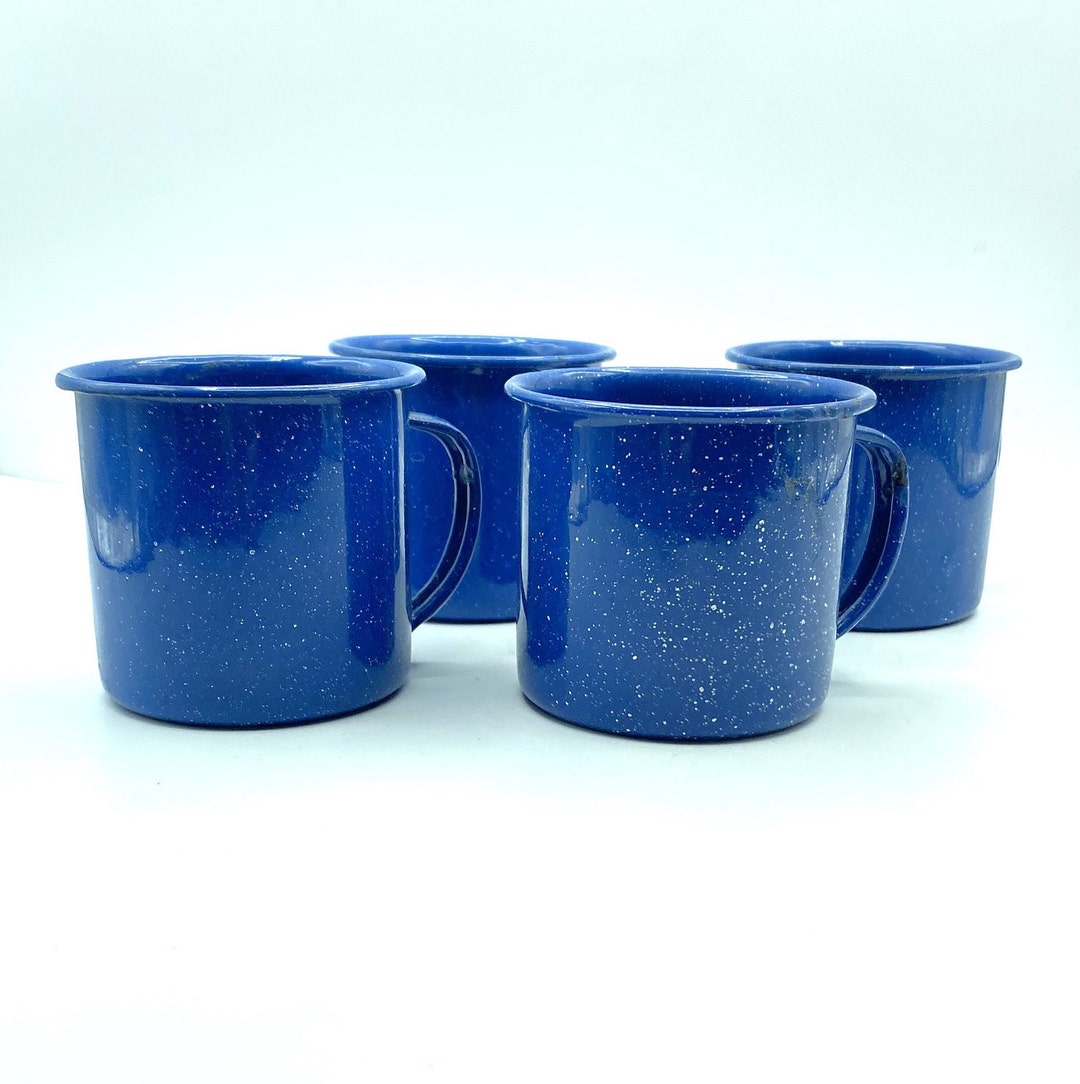 Vintage Blue Enamelware Coffee Mugs, Set of 4 Etsy