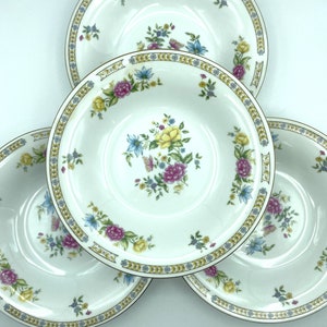 Vintage Liling China Yung Shen Ling Rose Rim Soup Bowls, Set of 4