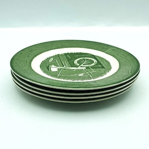 Vintage Royal China Colonial Homestead Green Bread & Butter Plates, Set of 4
