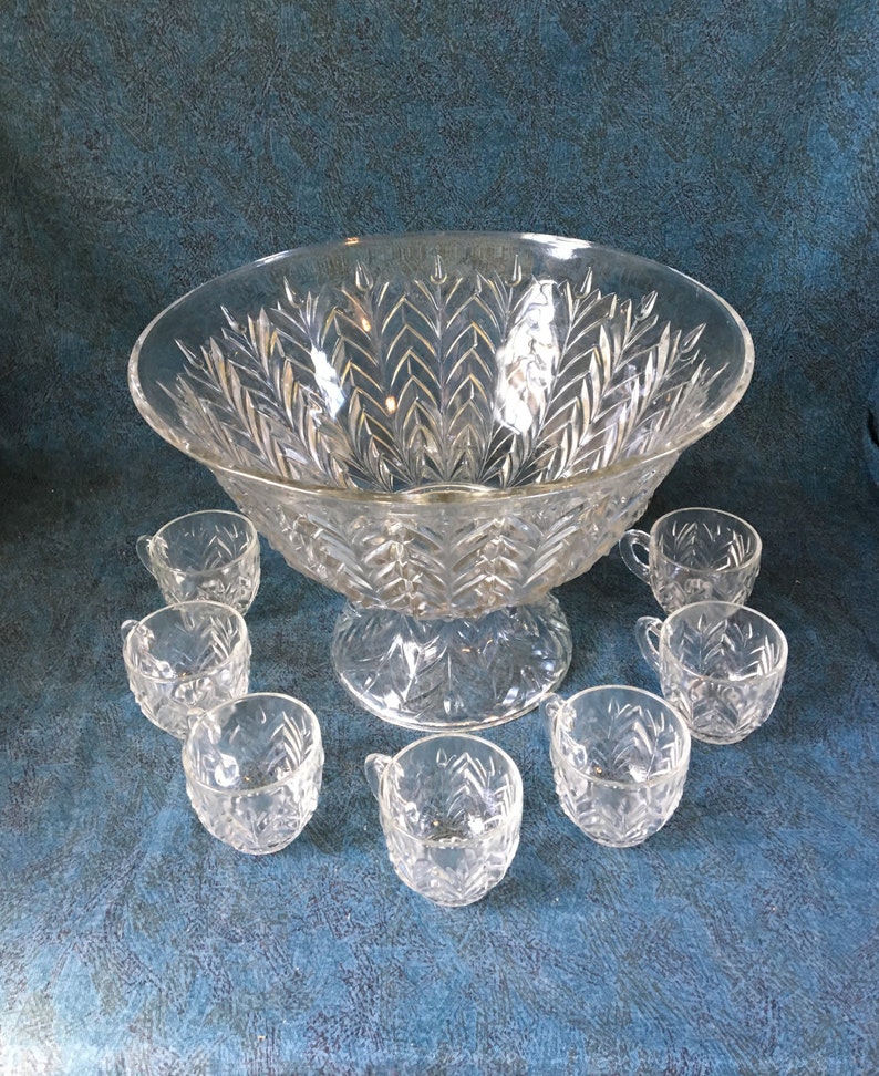 Feather Glass Pedestal Wedding Punch Bowl Set With Etsy