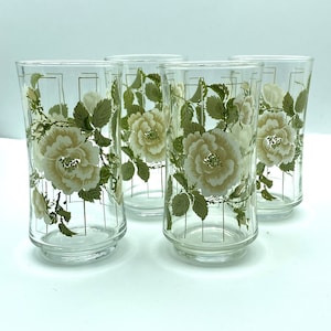 Vintage Libbey White Rose Tumblers, Set of 4