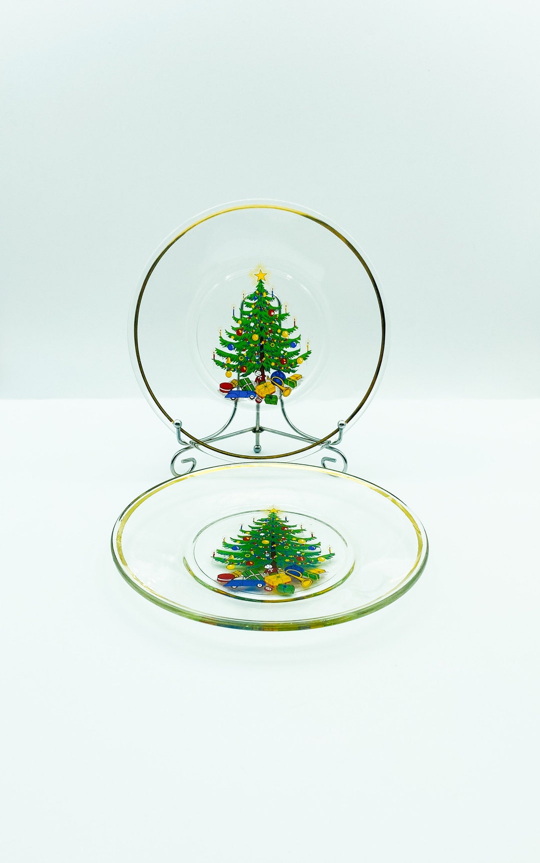 Glass Christmas Tree Dessert Plates With Gold Trim, Set of 2 Etsy