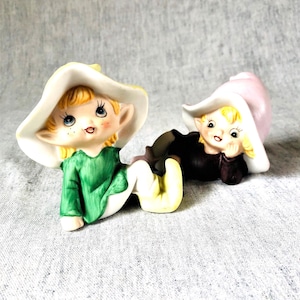 Homco Pixie Figurines, Set of 2, Elf Figurines