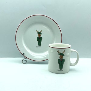 Vintage Santa's Reindeer Mug and Salad Plate, Donner, ABC Distributing