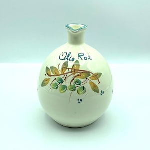 Vintage Olive Oil Carafe, Patronelli Oronzo Grottaglie Italian Pottery Oil Decanter
