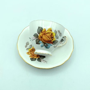 Vintage Royal Vale Bone China Yellow Rose Tea Cup and Saucer