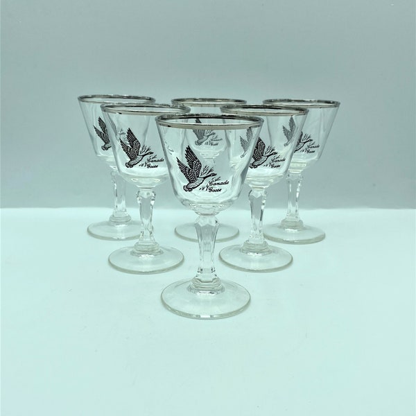 Vintage Federal Glass Sportsman Liquor Coctail Glasses, Canadian Goose Glasses, Set of 6