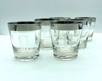 Vintage Mid Century Modern Virginia Glass Etched Q Old Fashioned Glasses, Set of 6