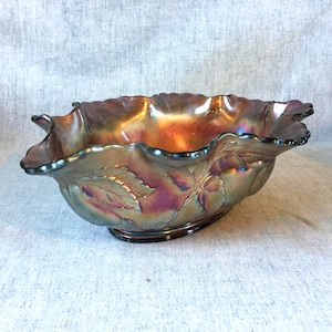 Vintage Dugan Carnival Glass Peach and Pear Oval Centerpiece Bowl