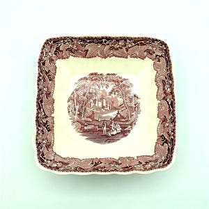Mason&#39;s Pink Vista Medium Square Vegetable Bowl, Red Transferware