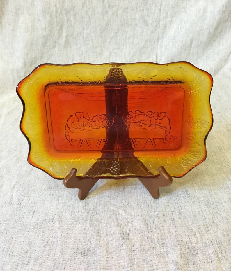 Amberina Glass Last Supper Bread Plate Indiana Glass The Lords Supper