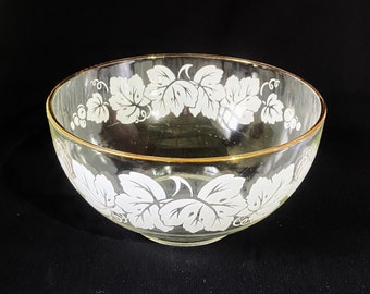 Vintage Anchor Hocking White Grape Leaf Punch Bowl Set With