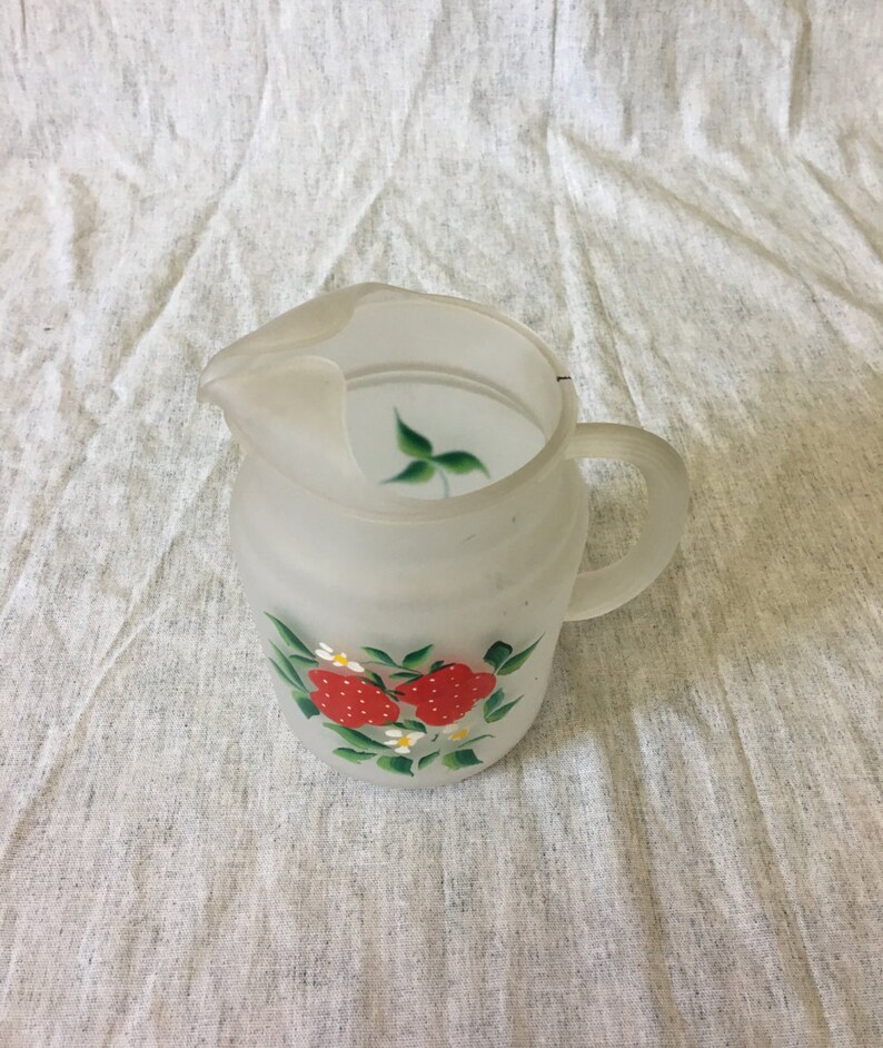 Frosted Glass Pitcher with Hand Painted Strawberries Etsy