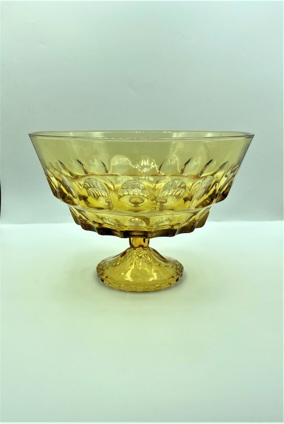 Vintage Amber Glass Thumbprint Pedestal Fruit Bowl Etsy