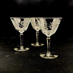 Vintage Libbey Glenmore Cut Floral Champagne Glasses, Set of 3