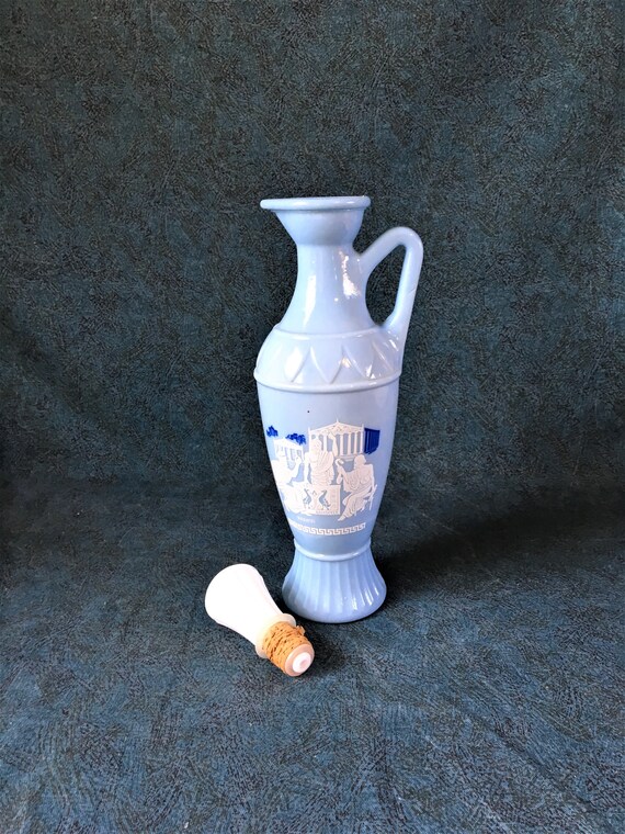 Vintage Blue Milk Glass Grecian Jim Beam Liquor Bottle Roman Etsy