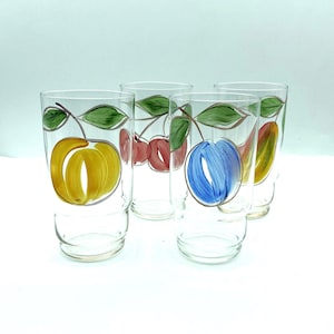 Vintage Hand Painted Fruit Water Tumblers, Set of 4