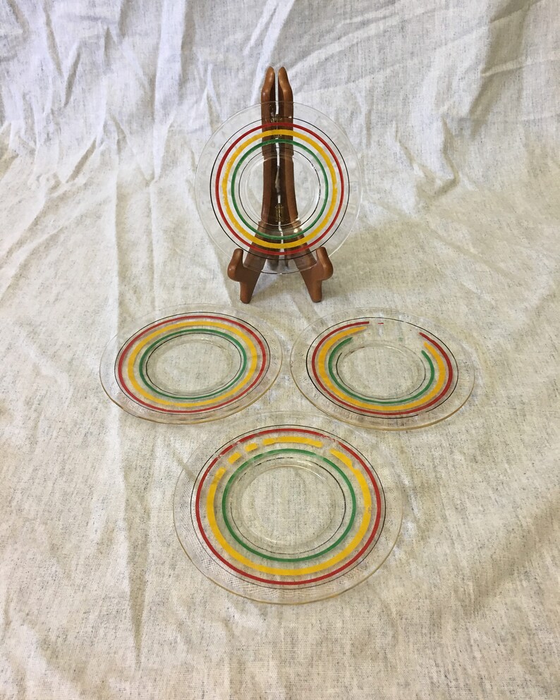 Set of 4 Banded Rings Dessert Plates