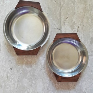 Vintage MCM Braun & Kemmler Serving Trays Made in Germany Stainless Steel Teak