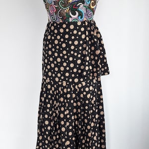 Vintage Gianni Versace Polka Dot Pleat Midi Skirt Side Sash Designer