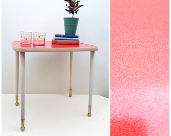 Rare Vintage Red Formica Top Side Table Ribbed & Brass Trim Legs