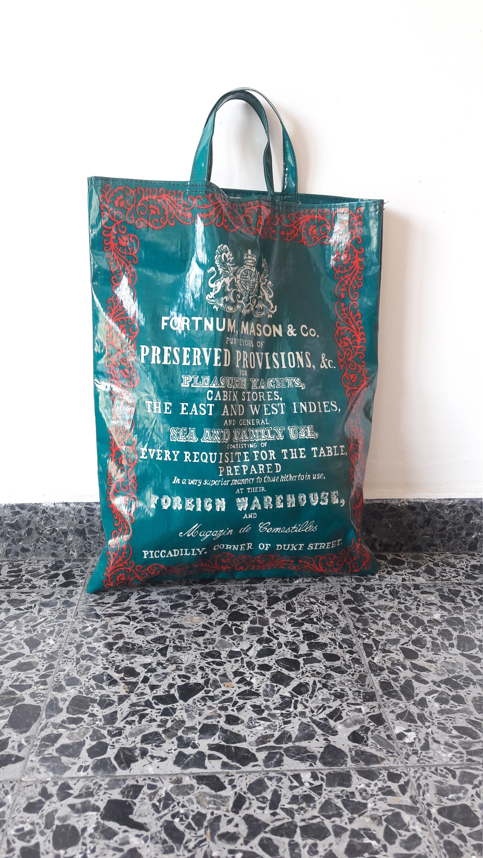 Vintage Fortnum Mason Oil Cloth Shopping Bag For Life PVC Cotton Tote Classic British Department Store