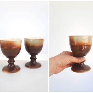 Vintage John Chipperfield Norfolk Studio Pottery Goblet Set Wine Water Glass Brown Green Glaze