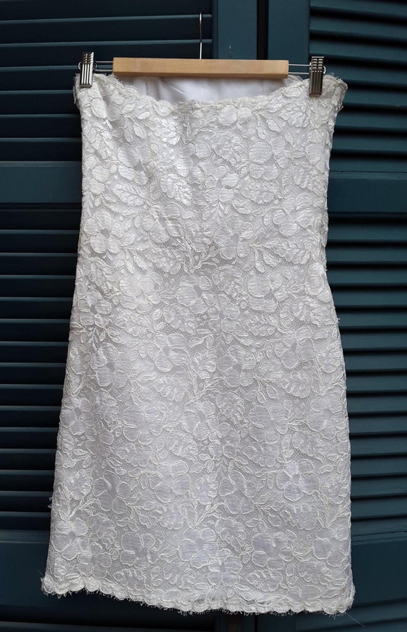 SALE // Vintage Victor Costa White Strapless Lace… - image 5