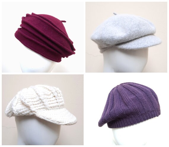 Winter Wool Beret Baker Hats OS Grey Burgundy Cream Purple  display picture 2