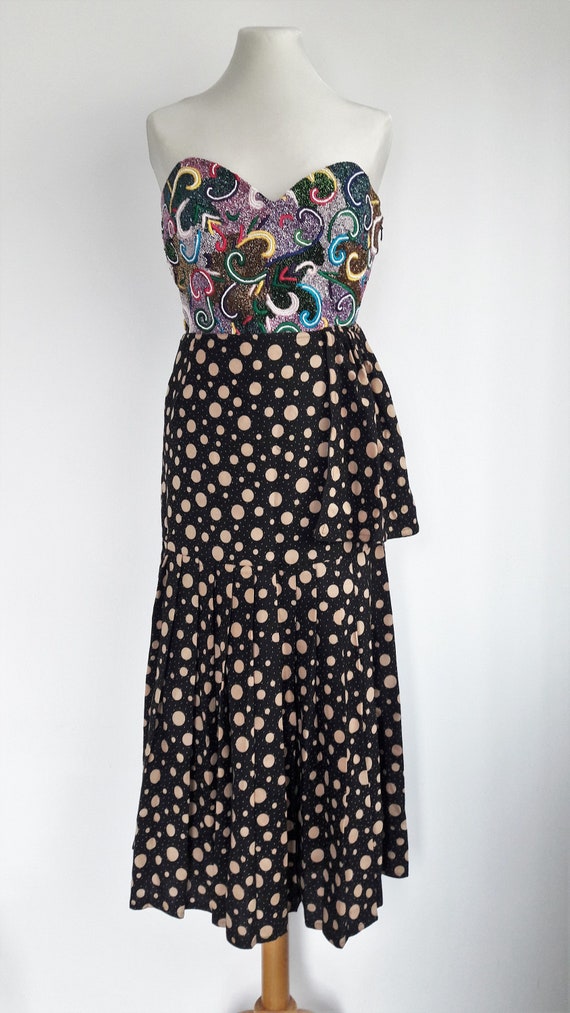 Vintage Gianni Versace Polka Dot Pleat Midi Skirt… - image 1