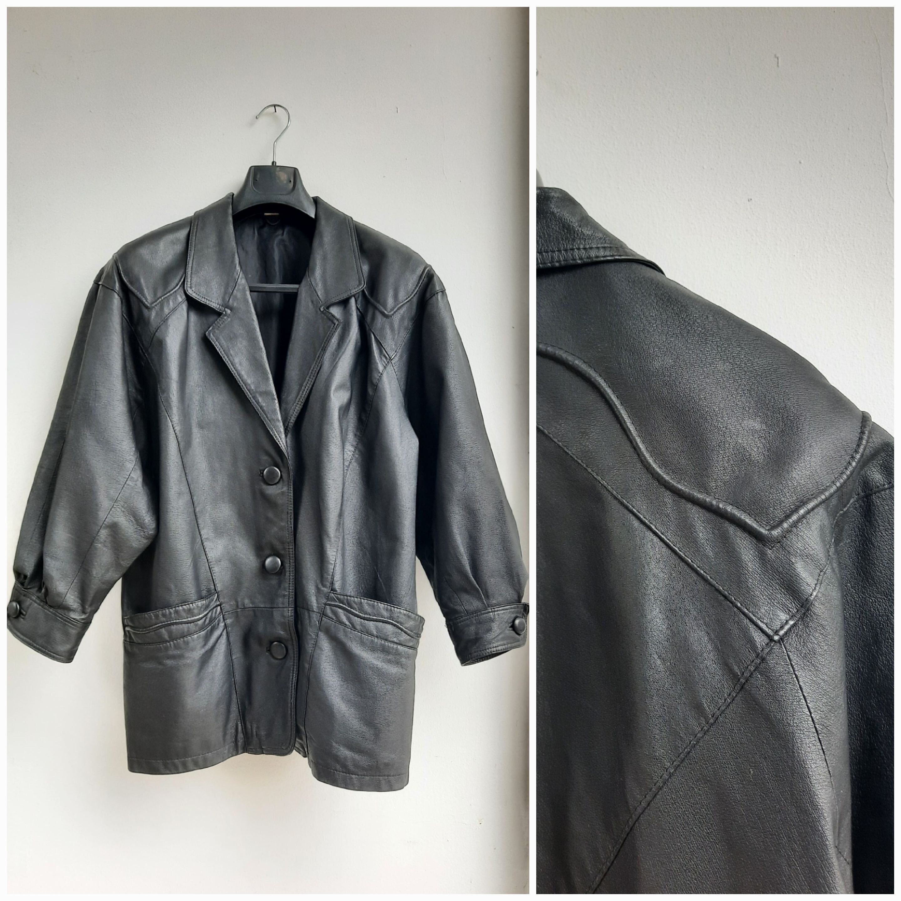 ジャケット・アウター 80s 90s Euro vintage black cashgora coat Vintage Black Real Leather Unisex Jacket Coat 80s 90s