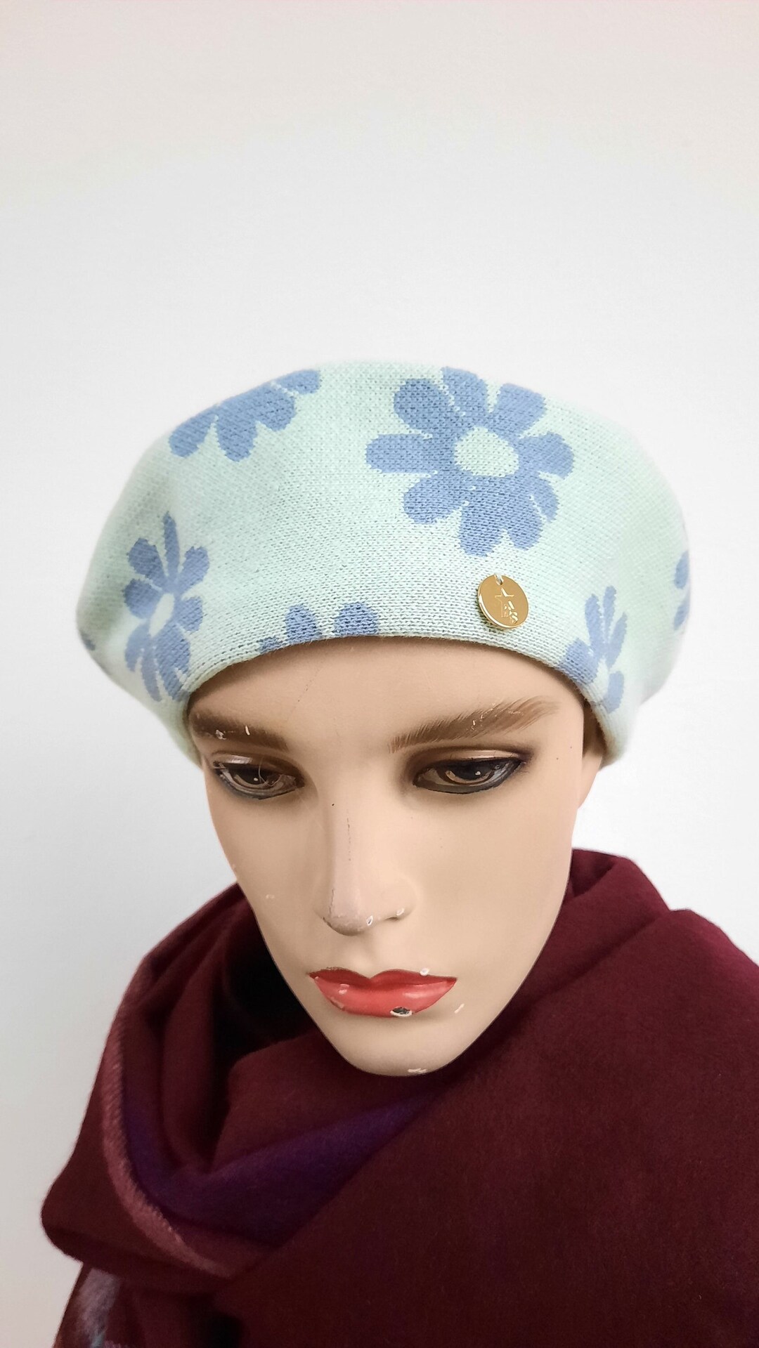 Cotton Flower Power Beret Hat Made in Japan NWT Green Blue Daisies Etsy